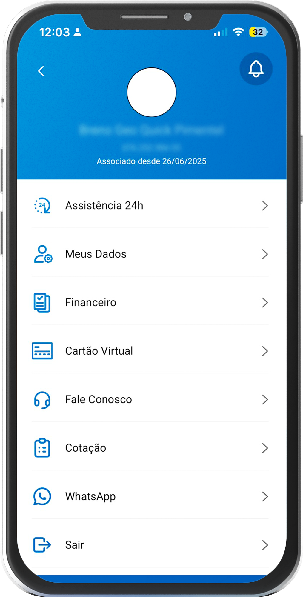 Tela do aplicativo Mobili com área de serviços
